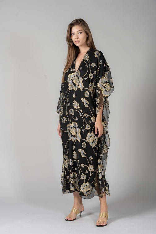 Floral Lurex Boubou ( Black Gold Silver)