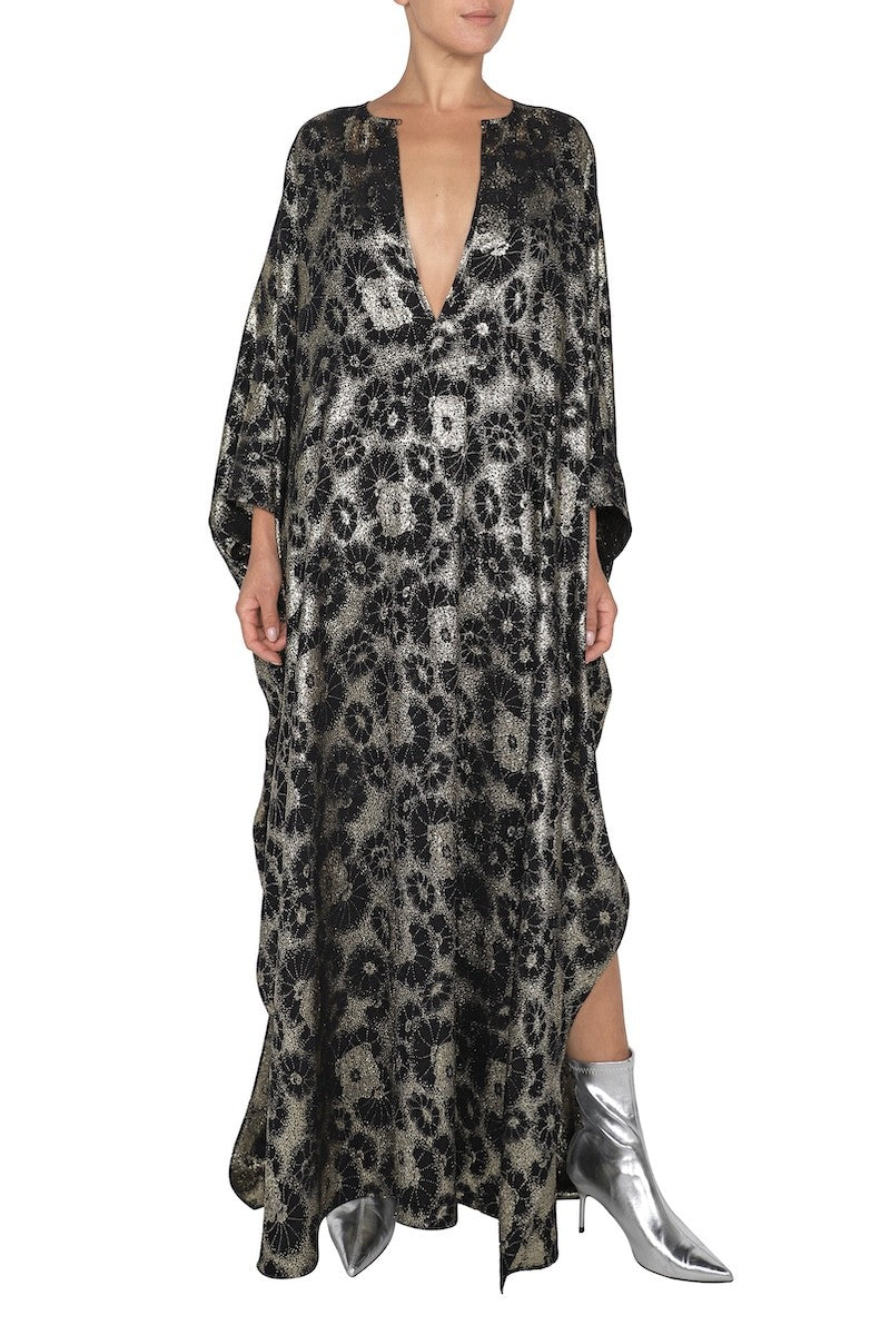 Silk Metallic Oversized Boubou ( Black Gold Anemone)