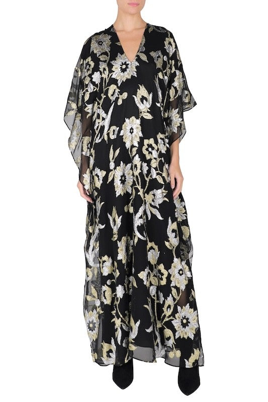 Floral Jacquard Boubou (Black Gold Silver)