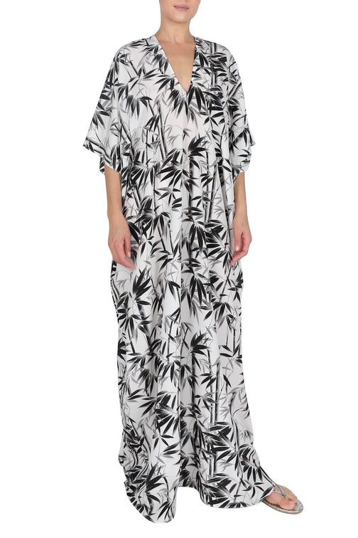 Silk Printed Boubou (White Black Bamboo)