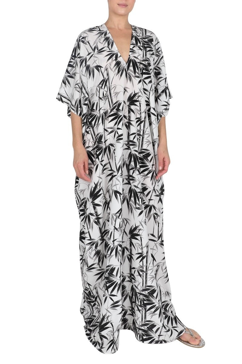Silk Printed Boubou (White Black Bamboo)