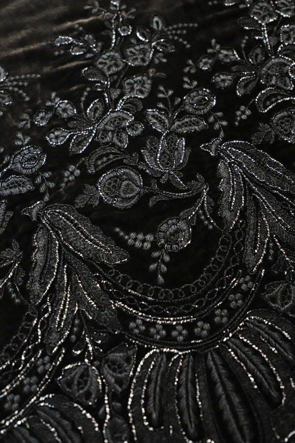 Embroidered Velvet Cami Dress in Dark Grey Silver