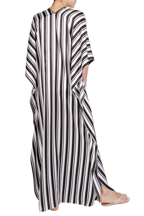 Printed Silk Satin Tassel Boubou Caftan Luxury One Size Striped Evening Kaftan