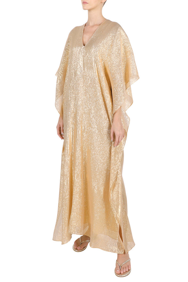Metallic Lamé Silk Boubou Caftan One Size Luxury Rose Gold Evening Kaftan
