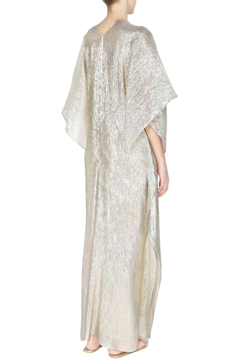 Metallic Lamé Silk Chiffon Boubou Caftan One Size Luxury Silver and Gold Evening Kaftan