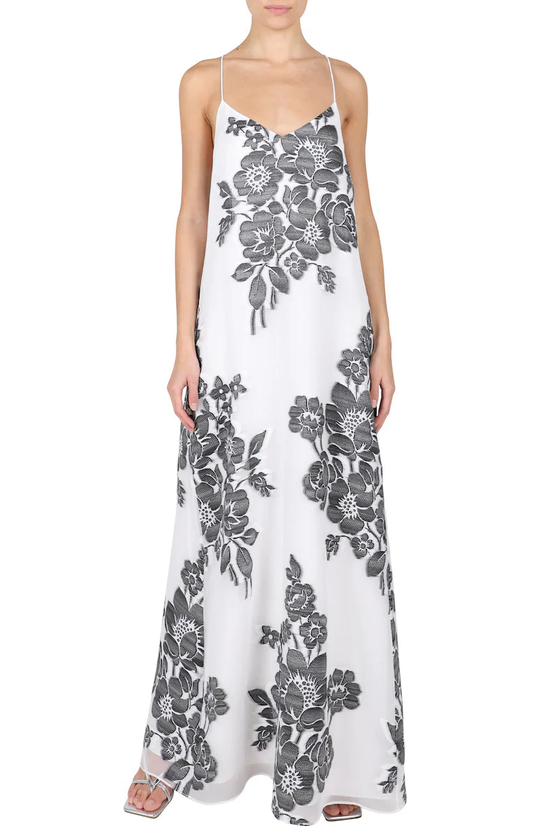 Rose Bouquet Racer Back Sun Dress in White and Black