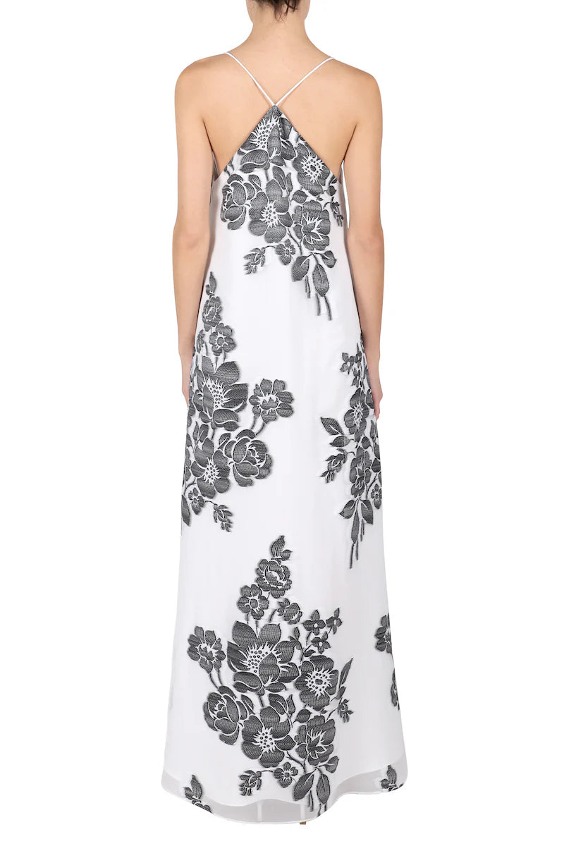 Rose Bouquet Racer Back Sun Dress in White and Black