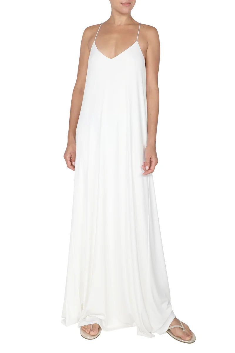 White Jersey Racer Back Dress Relaxed Fit Luxury Everyday Dress