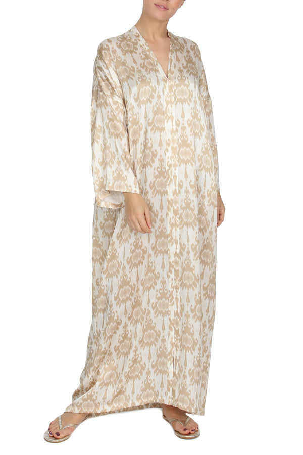 Printed Silk Satin Sleeve Boubou Caftan One Size Luxury Full-Length Big Kaftan