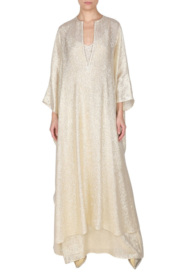 Metallic Silk Oversized Boubou Caftan One Size Luxury Gold Evening Kaftan