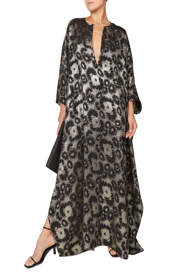 Silk Metallic Oversized Boubou Caftan One Size Luxury Gold Jacquard Evening Kaftan