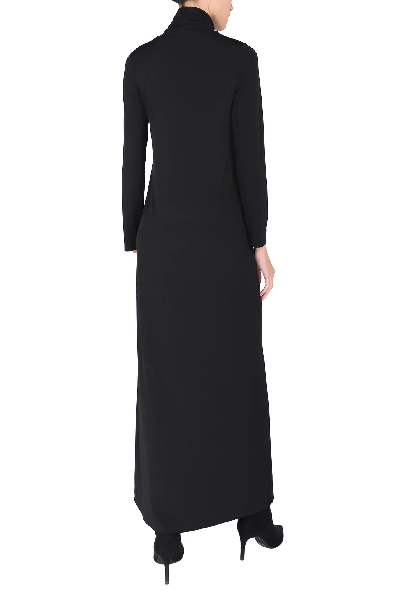 Luxury Black Turtleneck Jersey Maxi Dress for Women Wrinkle Free Travel Dress