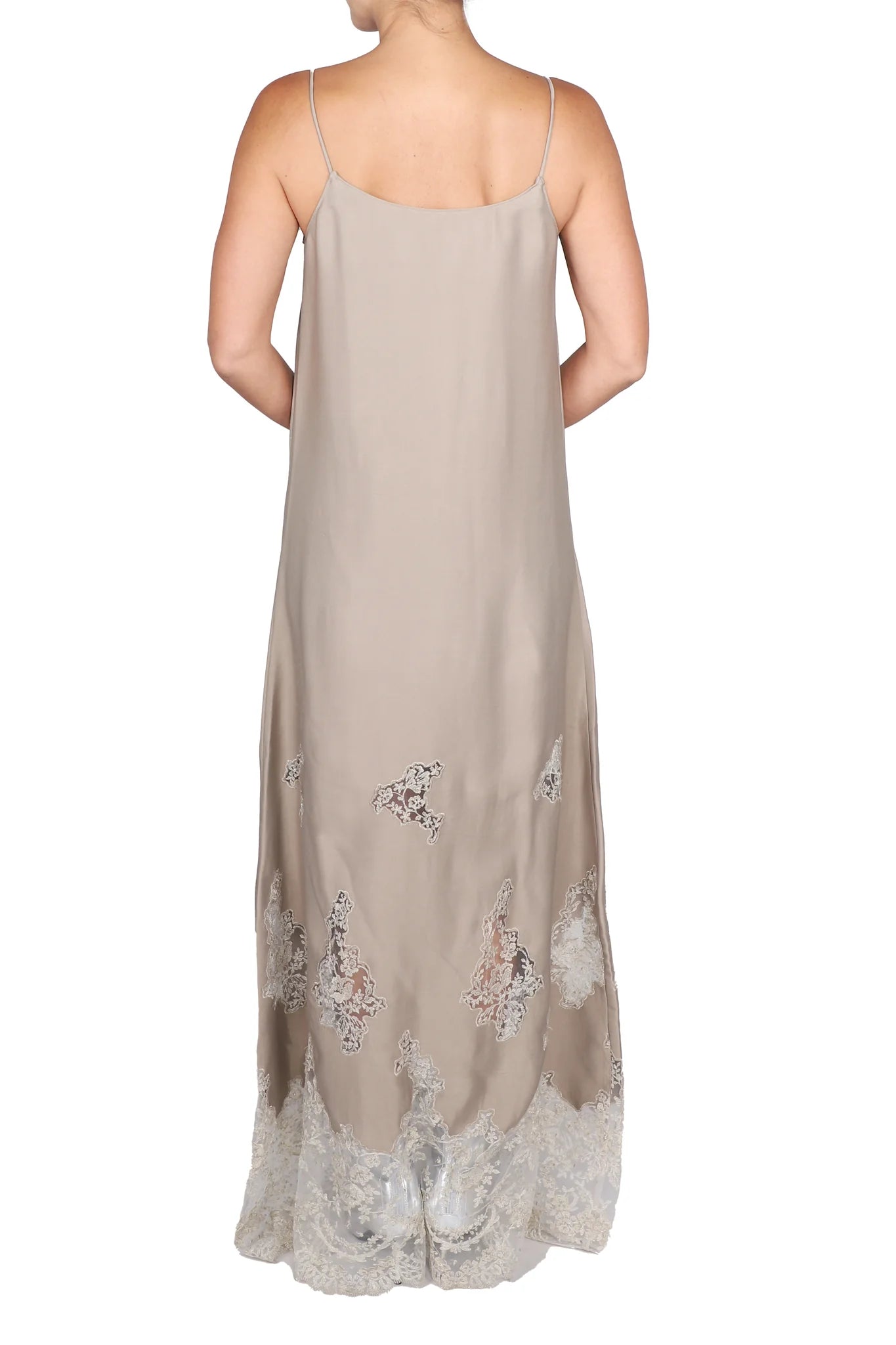 Embroidered Lace Velour Cami Dress in Nude