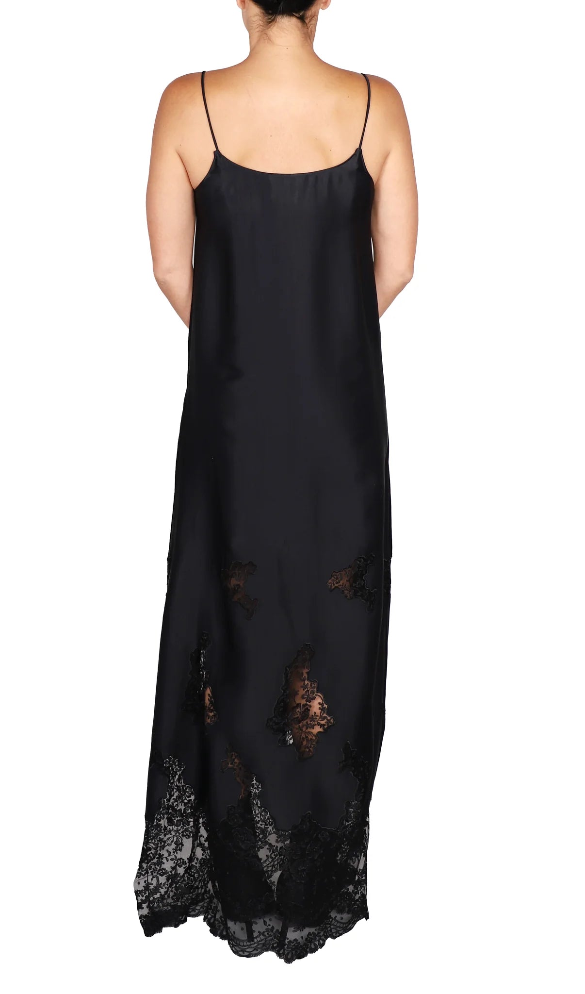 Embroidered Lace Velour Cami Dress in Black