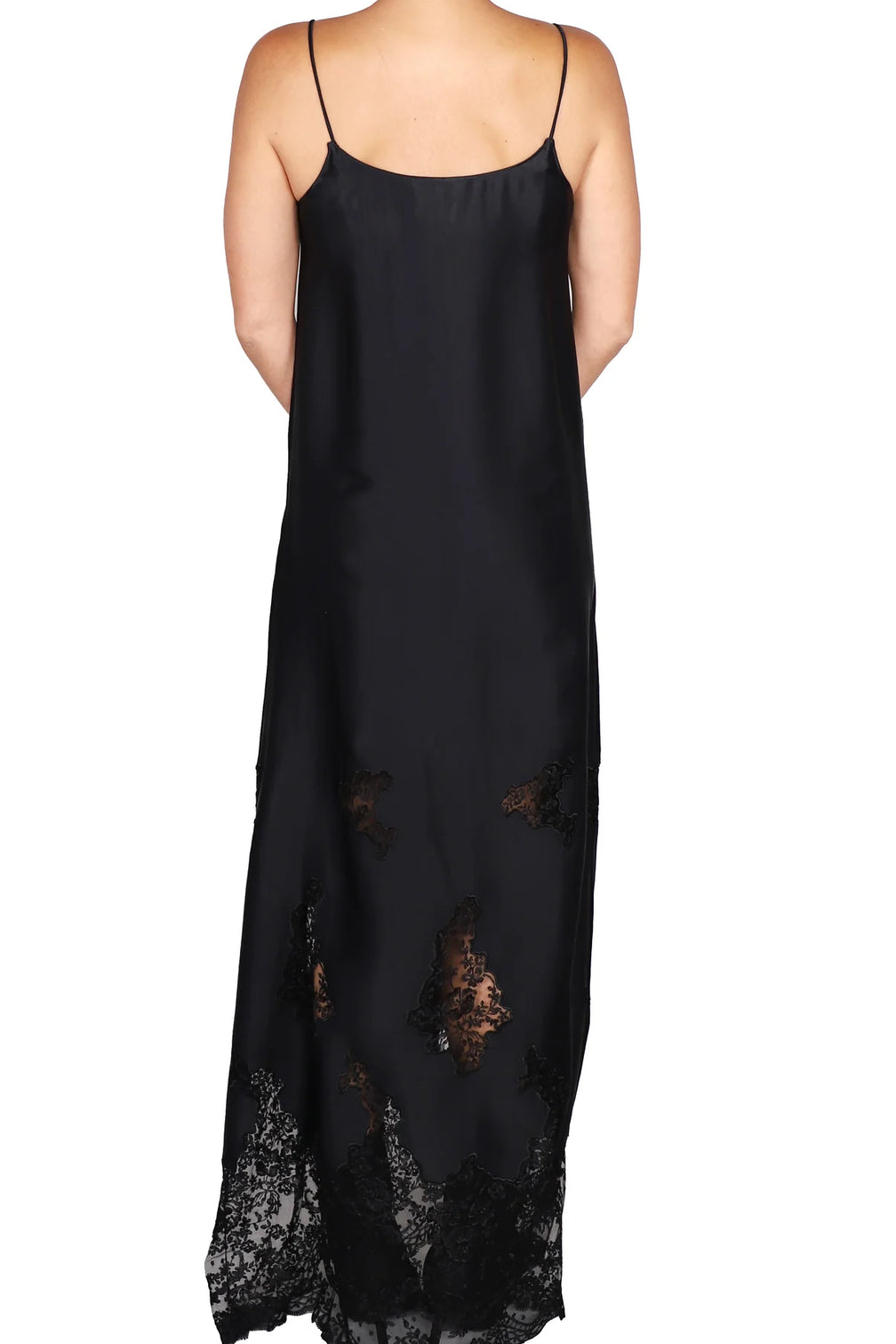 Embroidered Lace Velour Cami Dress in Black