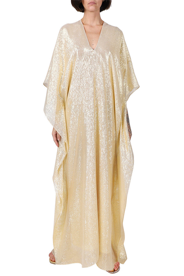 Metallic Lamé Silk Chiffon Boubou Caftan One Size Luxury Gold Evening Kaftan