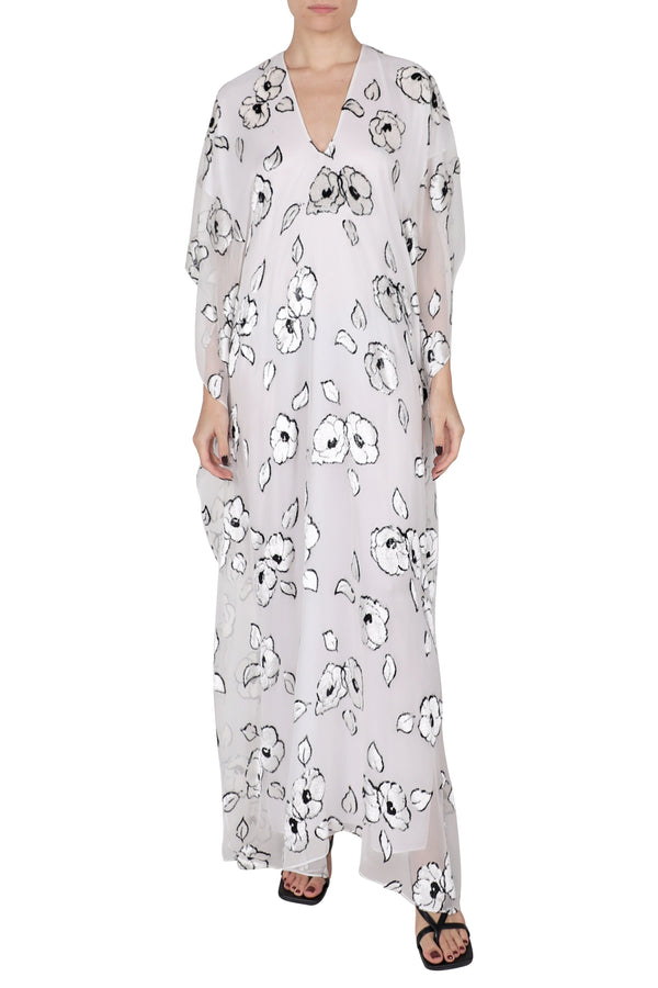 Camelia Dévoré Silk Velour Boubou Caftan Luxury Floral Evening Kaftan One Size