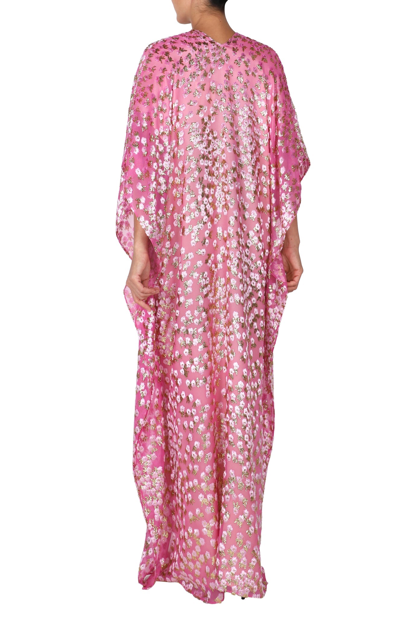 Silk Velour Devore Metallic Little Flowers Boubou Caftan One Size Luxury Evening Kaftan