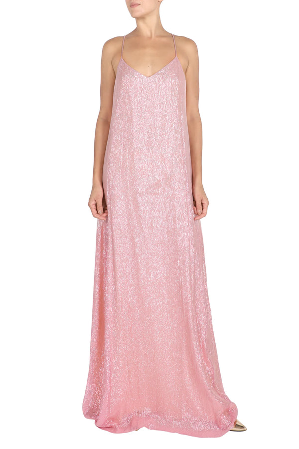 Metallic Racer Back Sun Dress in Rose