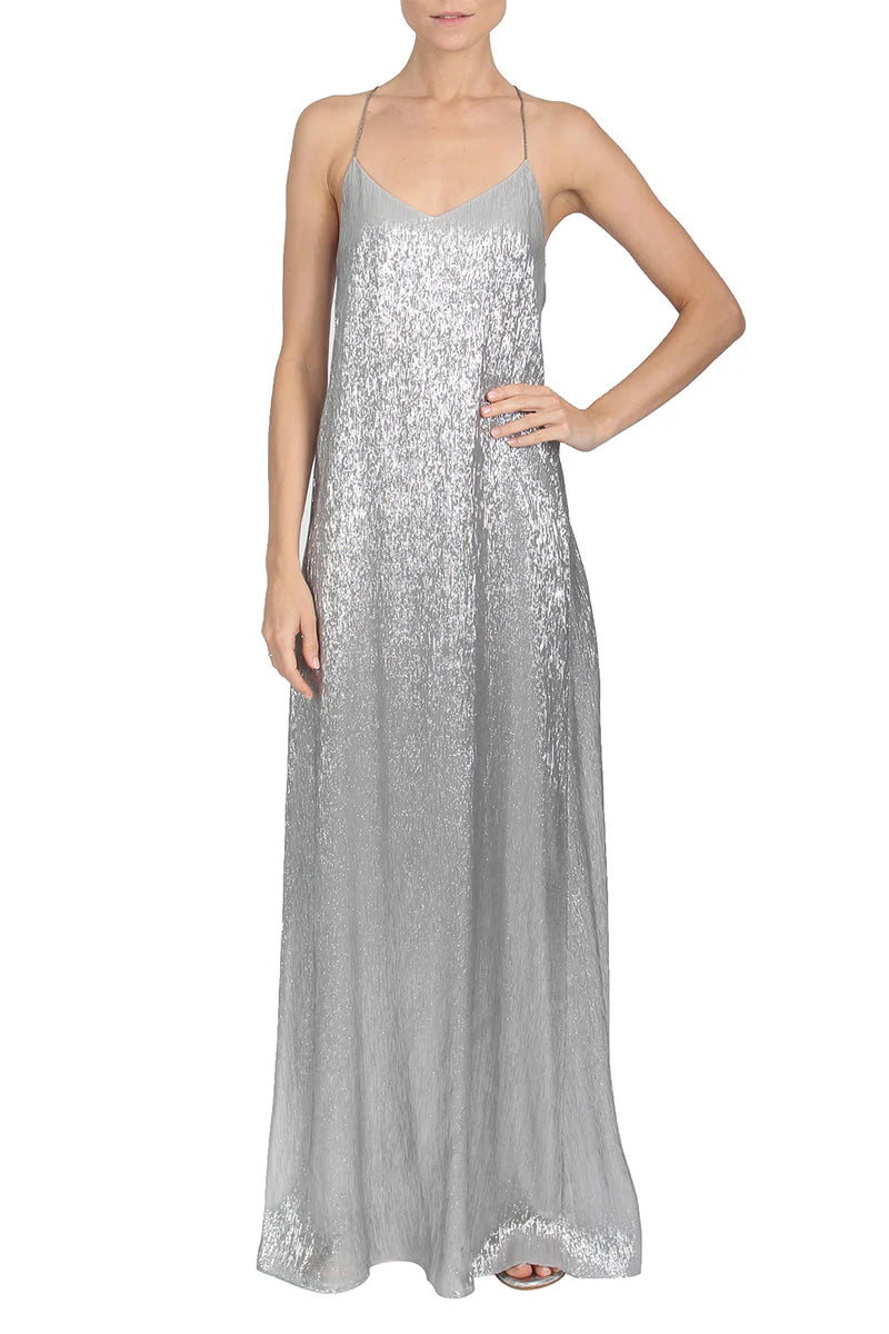Metallic Racer Back Sun Dress in Silver