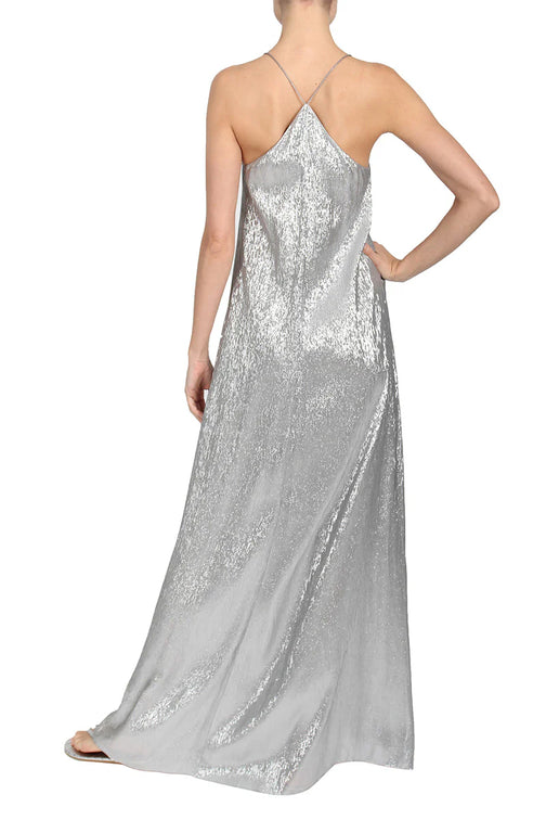Metallic Racer Back Sun Dress in Silver