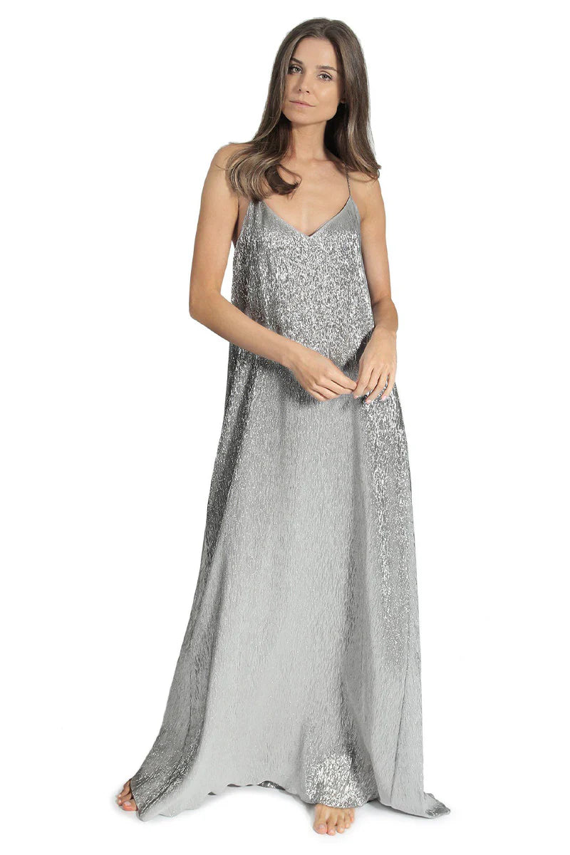 Metallic Racer Back Sun Dress in Silver