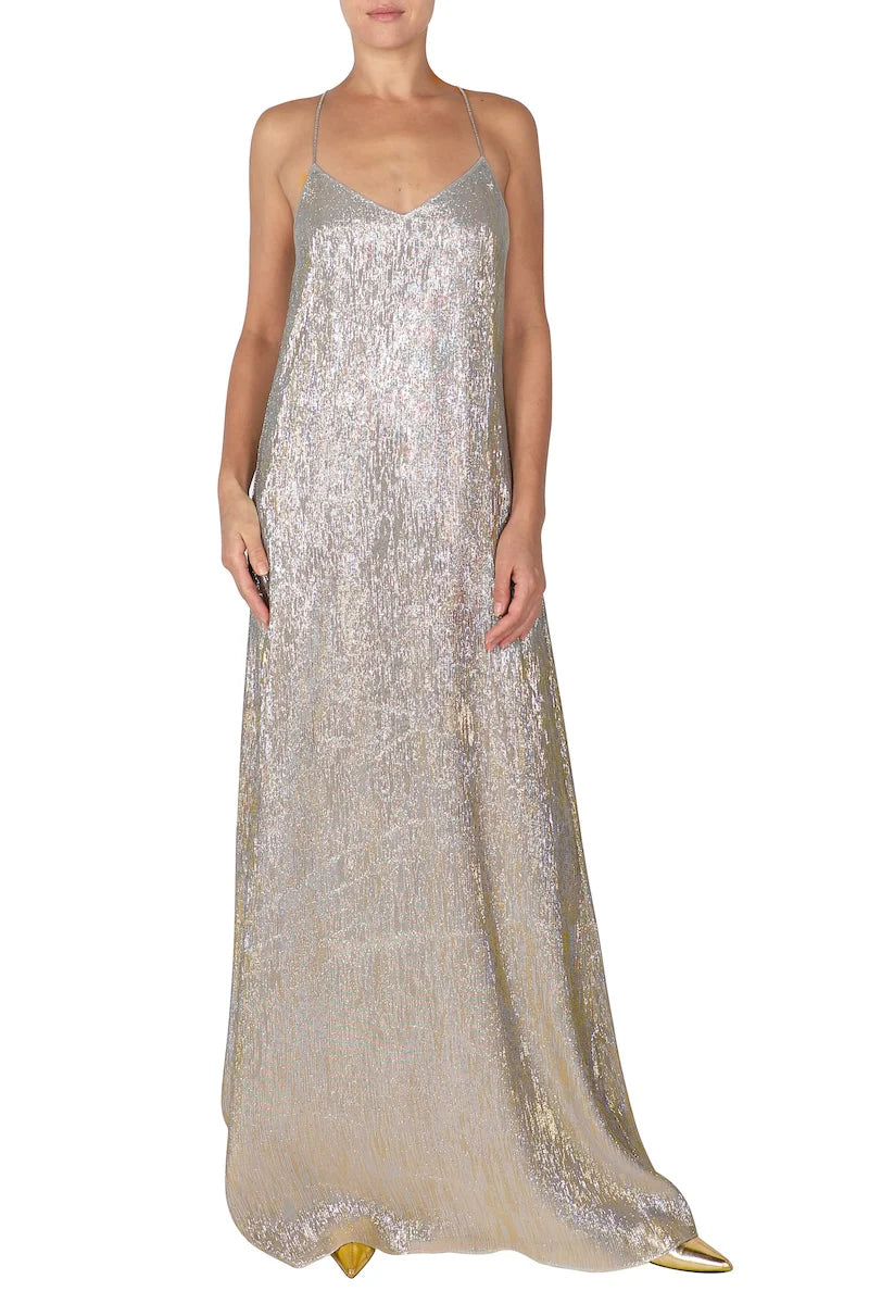 Metallic Racer Back Sun Dress in Silver and Gold