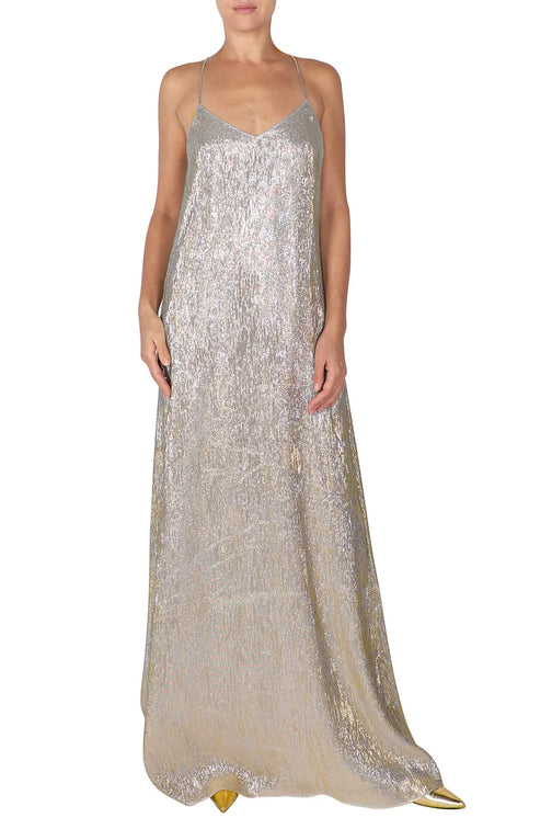 Metallic Racer Back Sun Dress in Silver and Gold