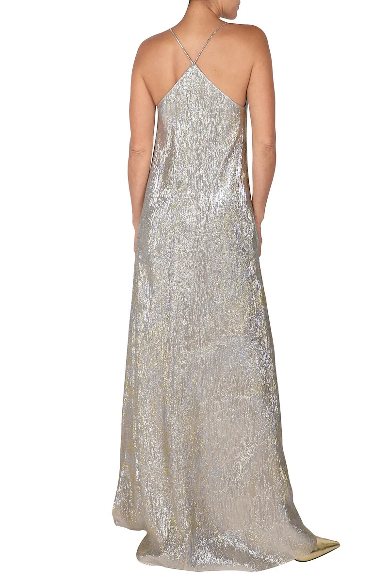 Metallic Racer Back Sun Dress in Silver and Gold