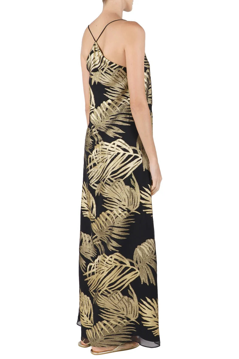 Lurex Palm Racer Back Sun Dress in Black and Gold