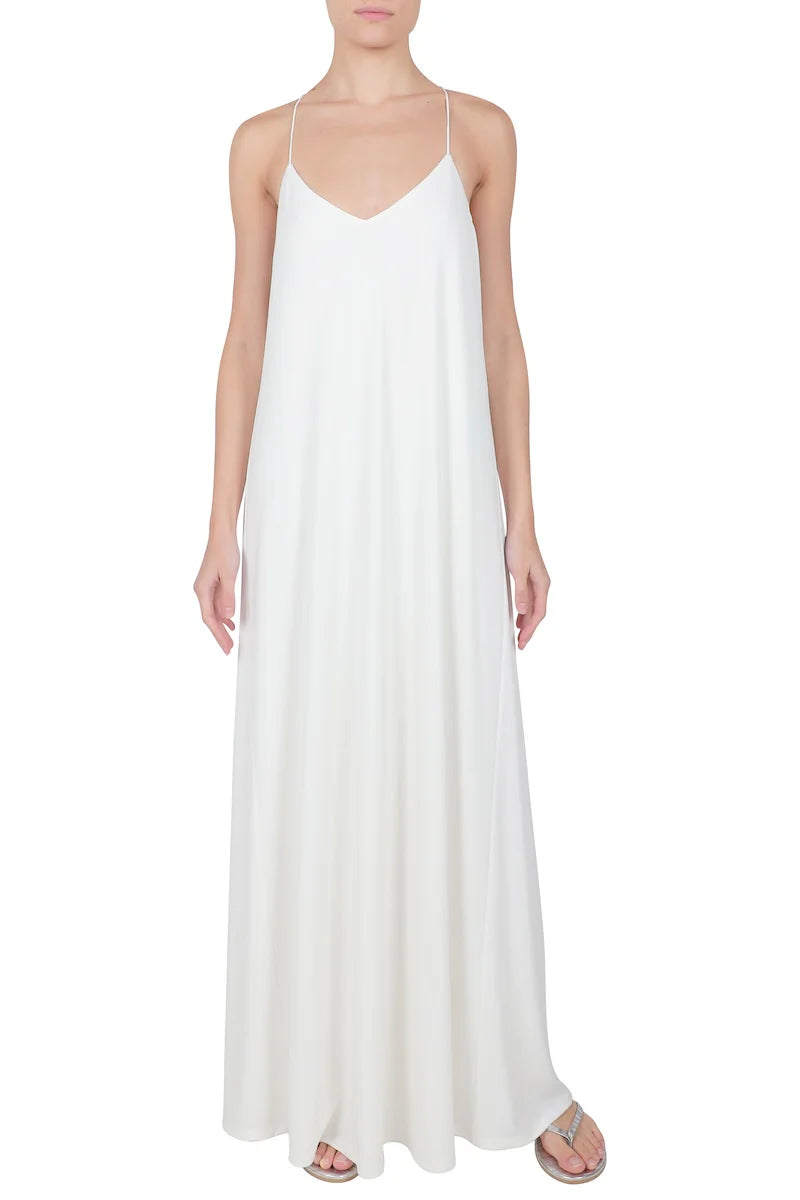 White Jersey Racer Back Dress Relaxed Fit Luxury Everyday Dress