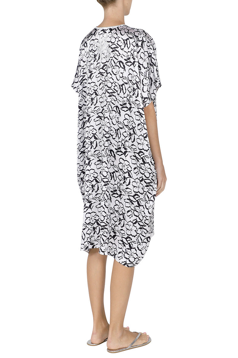 Midi Silk Satin Embroidered Boubou Caftan One Size Luxury White Evening Kaftan