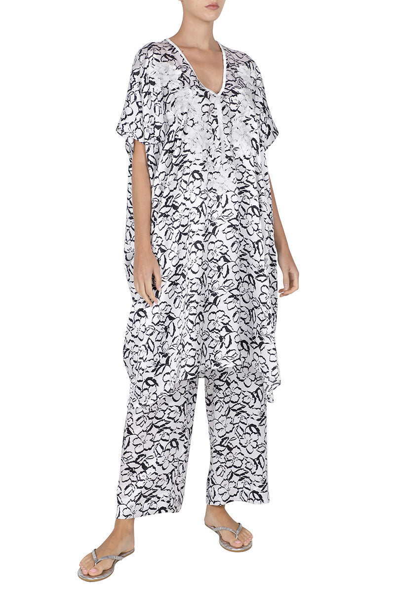 Midi Silk Satin Embroidered Boubou Caftan One Size Luxury White Evening Kaftan