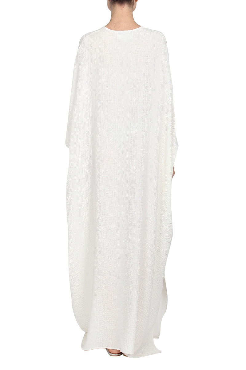 Croco Patterned Silk Big Boubou Caftan One Size Luxury White Evening Kaftan