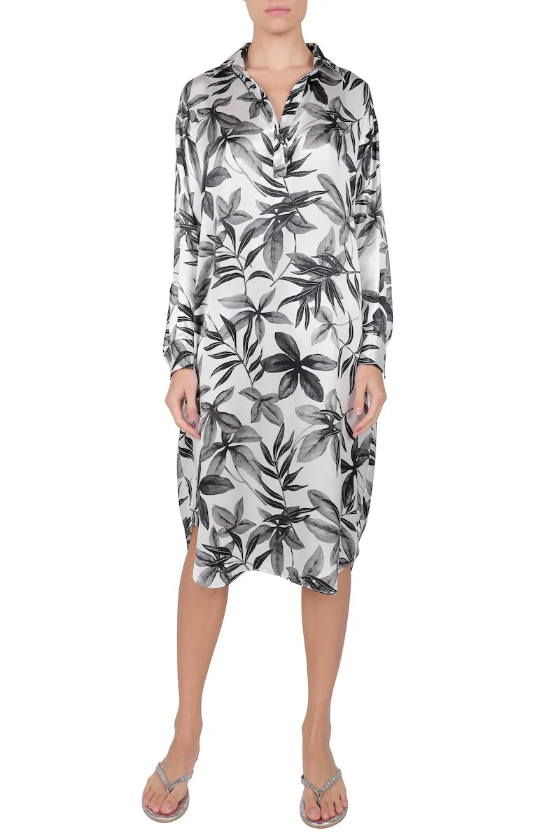 Silk Satin Polo Dress in Pikake Flower