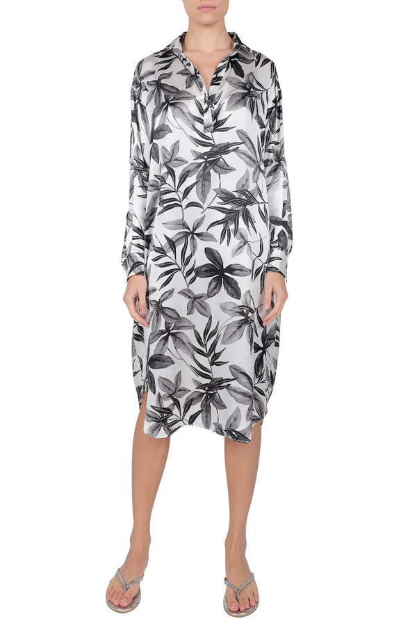 Silk Satin Polo Dress in Pikake Flower