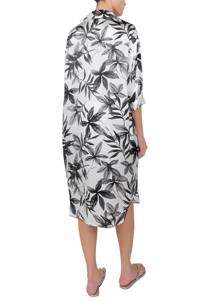 Silk Satin Polo Dress in Pikake Flower