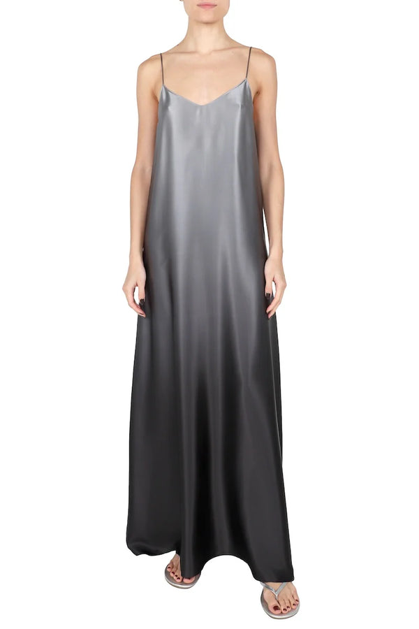 Silk Satin Ombre Cami Dress in Black and Silver