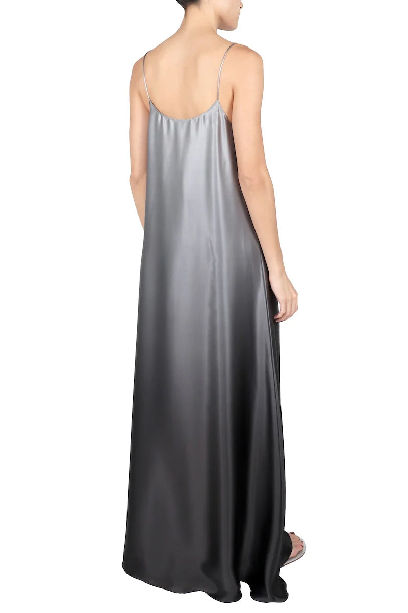 Silk Satin Ombre Cami Dress in Black and Silver