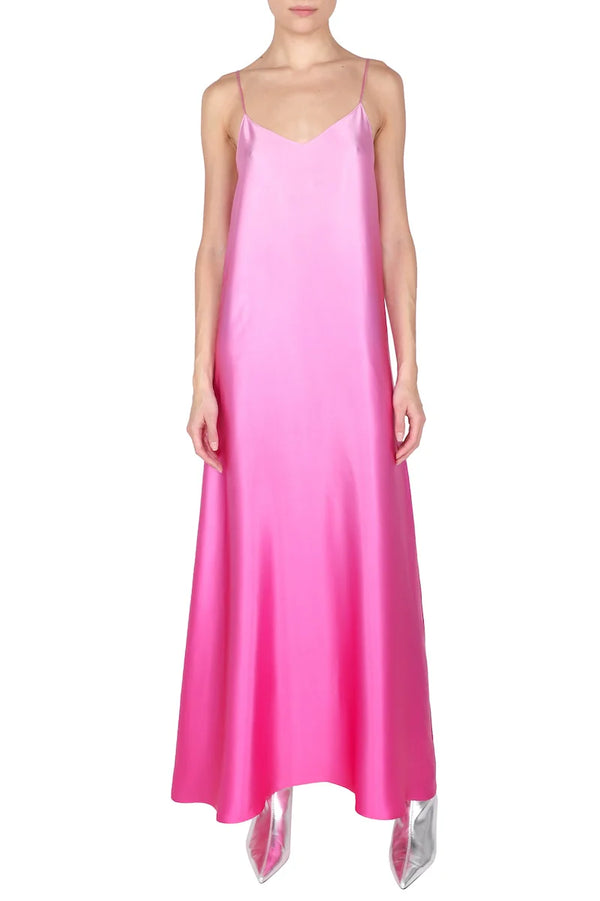 Silk Satin Ombre Cami Dress in Fuchsia Ombre