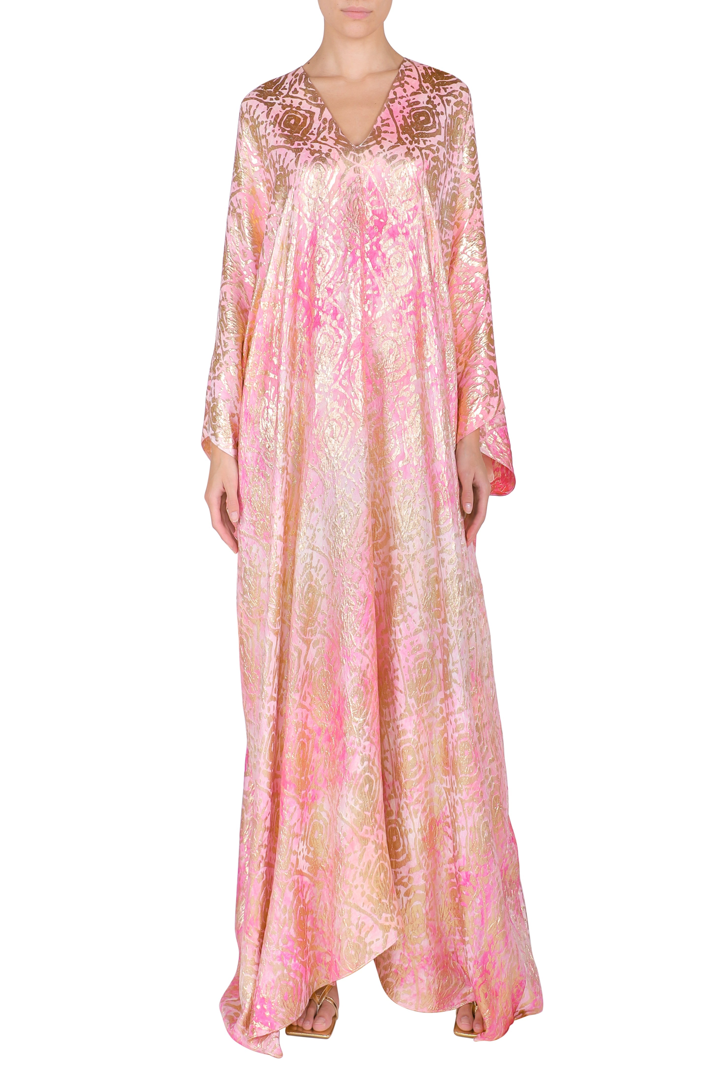 Silk Metallic Oversized Boubou Caftan One Size Luxury Gold Jacquard Evening Kaftan