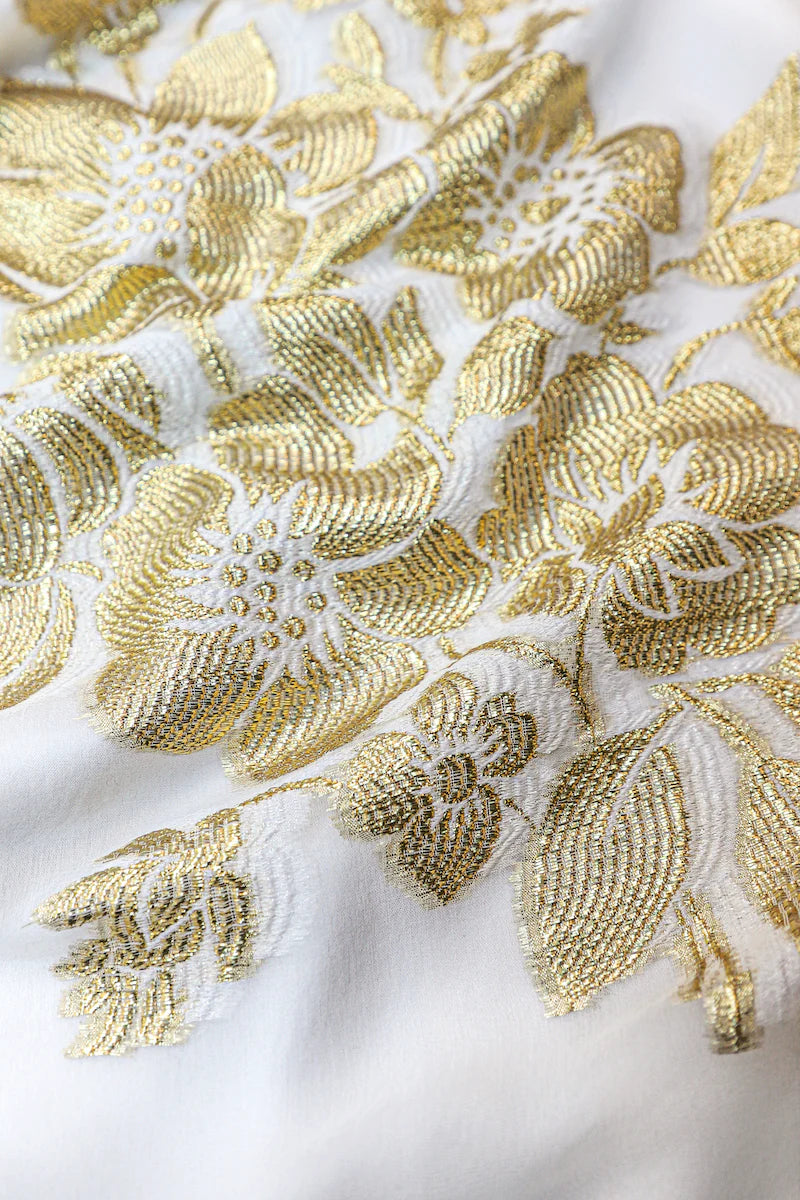 Rose Bouquet Racer Back Sun Dress in White and Gold