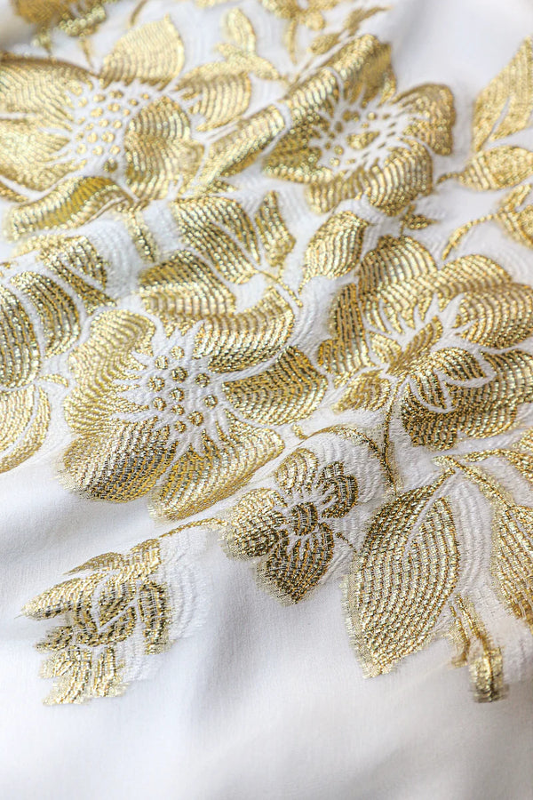 Rose Bouquet Racer Back Sun Dress in White and Gold