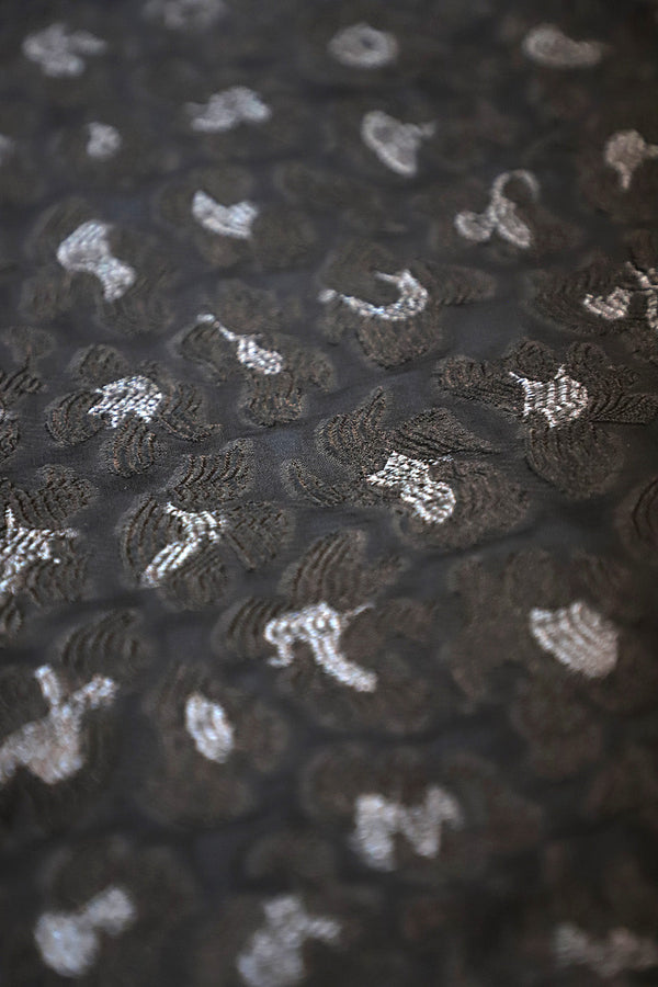 Metallic Small Flower Jacquard Silk Boubou Caftan One Size Luxury Black Evening Kaftan