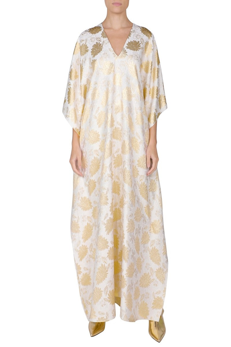 Flower Brocade Silk Boubou Caftan One Size Luxury Evening Kaftan
