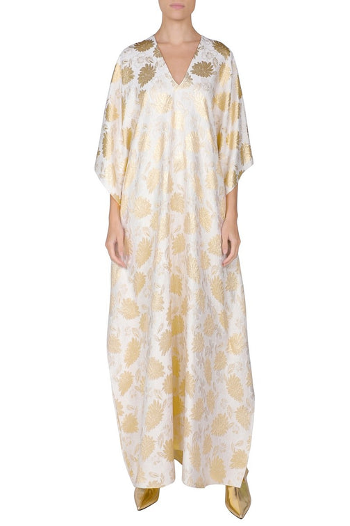 Flower Brocade Boubou ( White Gold)