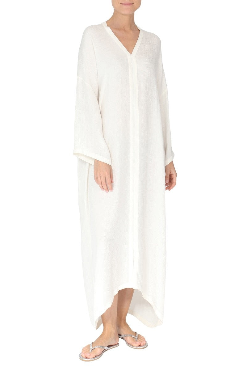 Silk Croco Jacquard Long Sleeve Boubou (White)