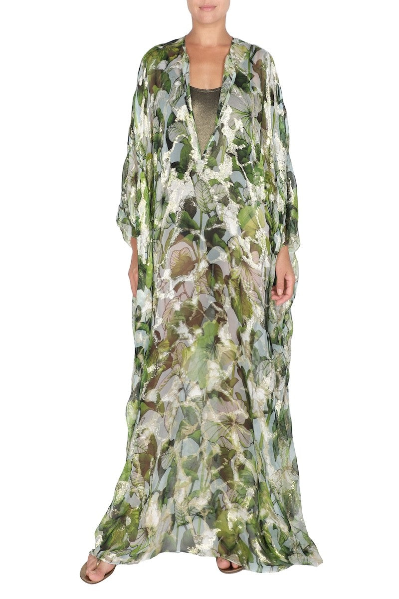 Silk Chiffon Oversized Boubou Caftan (Green Gold)