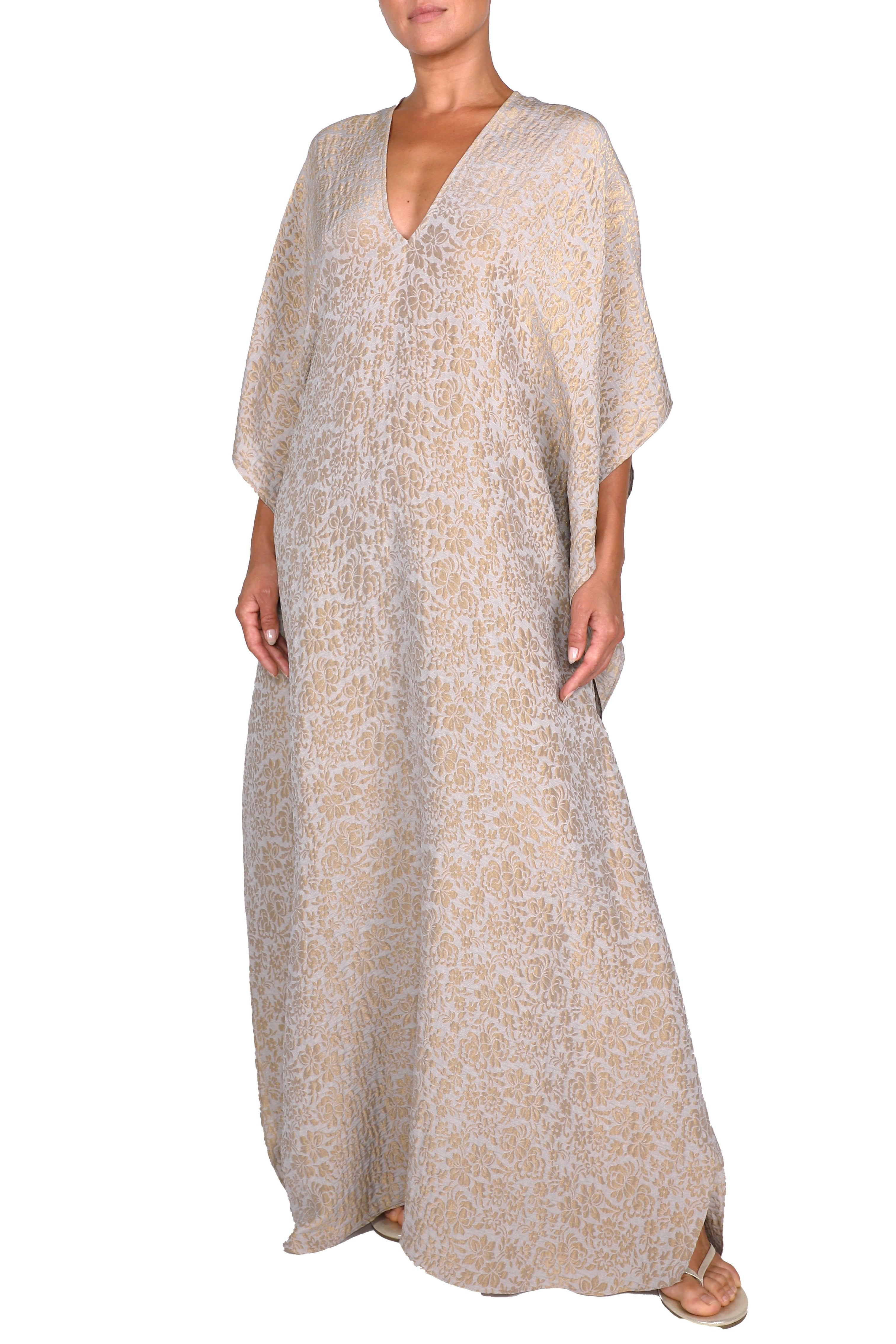 Metallic Fine Rose Boubou ( Light Grey Gold)