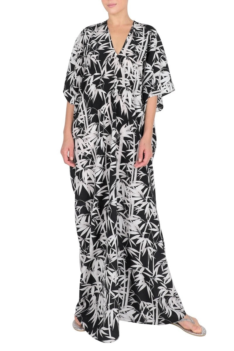Silk Printed Boubou (Black White Bamboo)